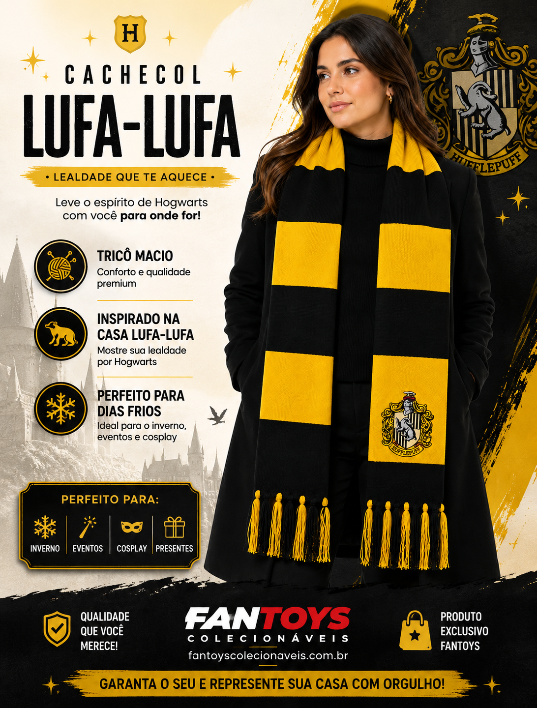 CACHECOL LUFA LUFA EM LÃ COM BRASÃO BORDADO - ALTA COSTURA 190CM