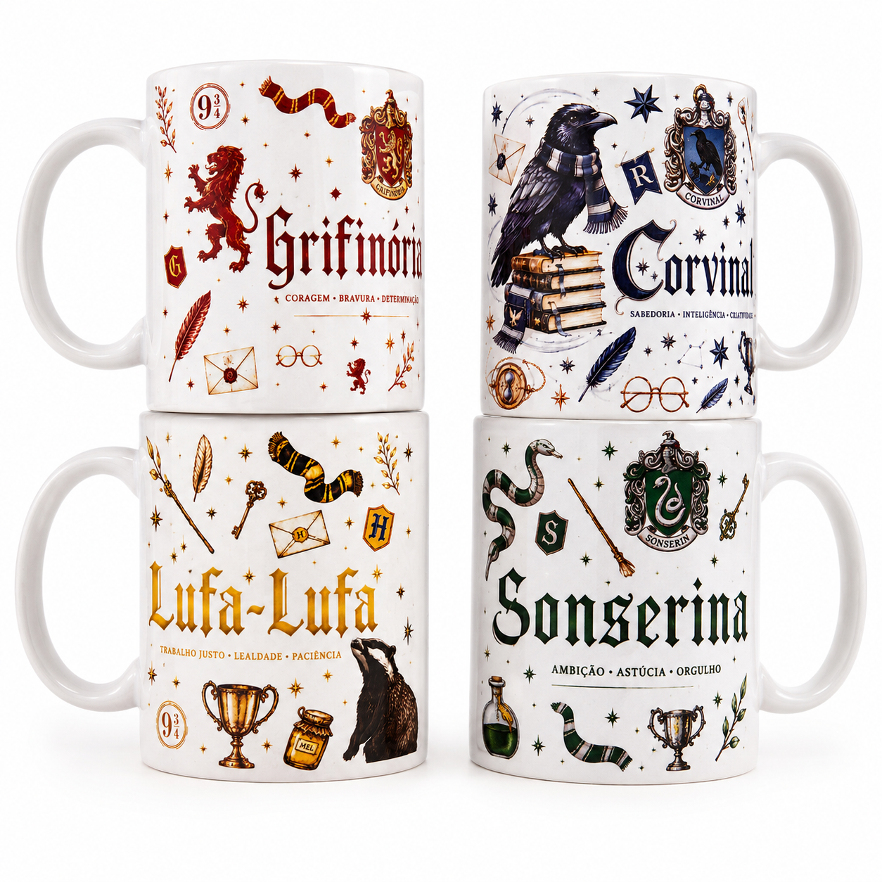 KIT 4 CANECAS CASAS HARRY POTTER 325ML - HP