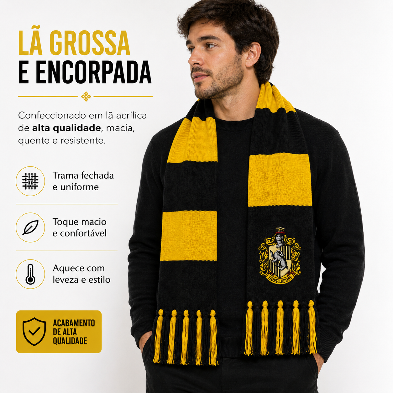 CACHECOL LUFA LUFA EM LÃ COM BRASÃO BORDADO - ALTA COSTURA 190CM