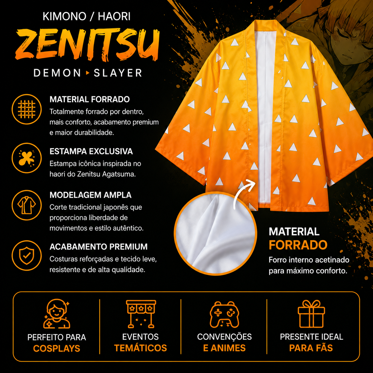 HAORI - KIMONO ZENITSU FORRADO - DEMON SLAYER