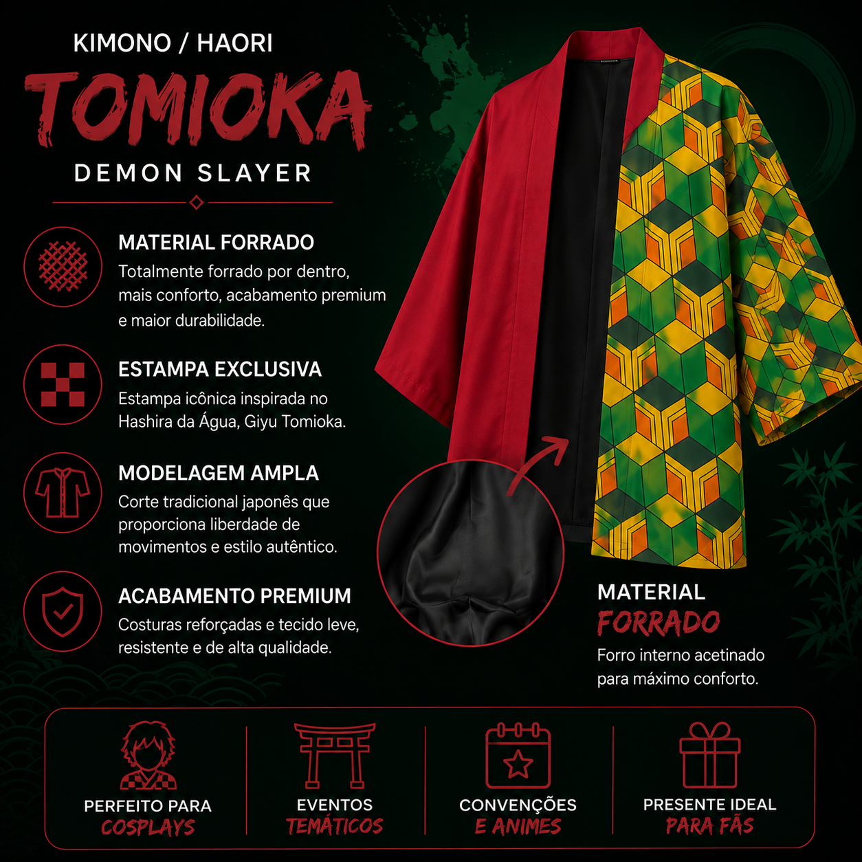 HAORI - KIMONO TOMIOKA FORRADO - DEMON SLAYER