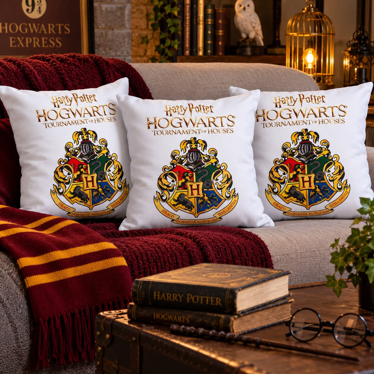 KIT COM 3 ALMOFADAS HOGWARTS - HARRY POTTER
