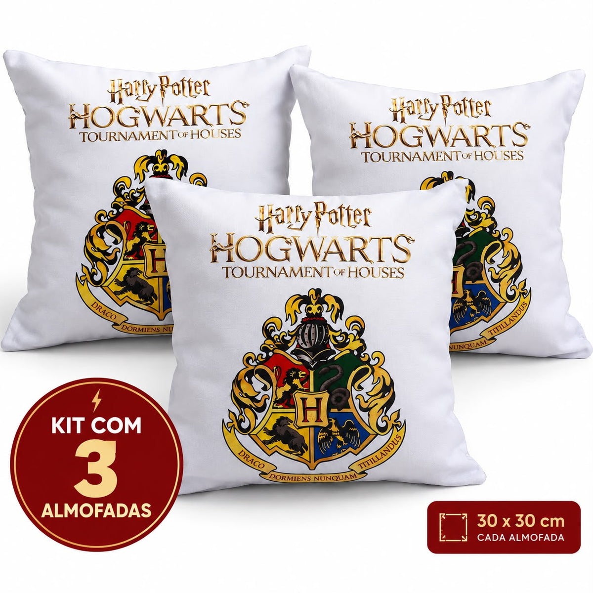 KIT COM 3 ALMOFADAS HOGWARTS - HARRY POTTER